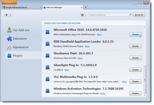 firefox plugin disable